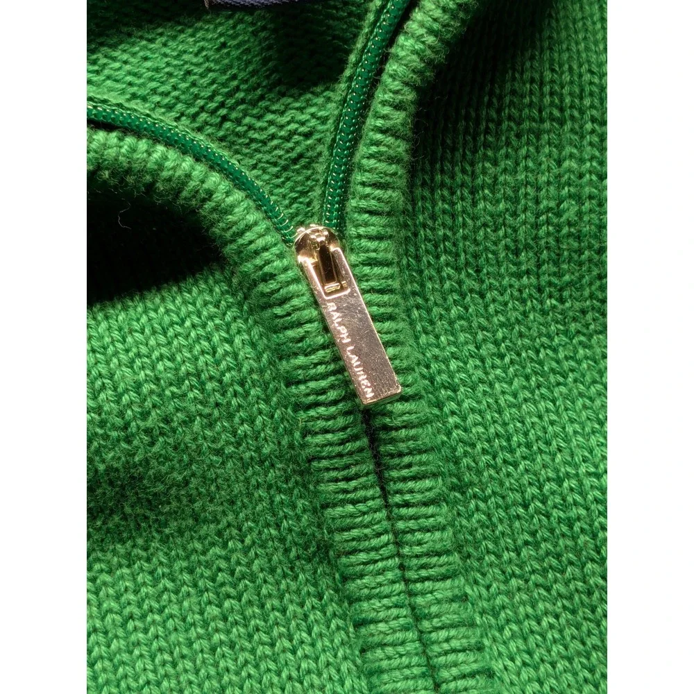 Ralph Lauren Sport Green Cotton Knit Full Zip Hoodie Pink Pony Kids M Women XS